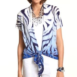 Chico’s Animal Print Thea Cardigan Tie Front Zebra